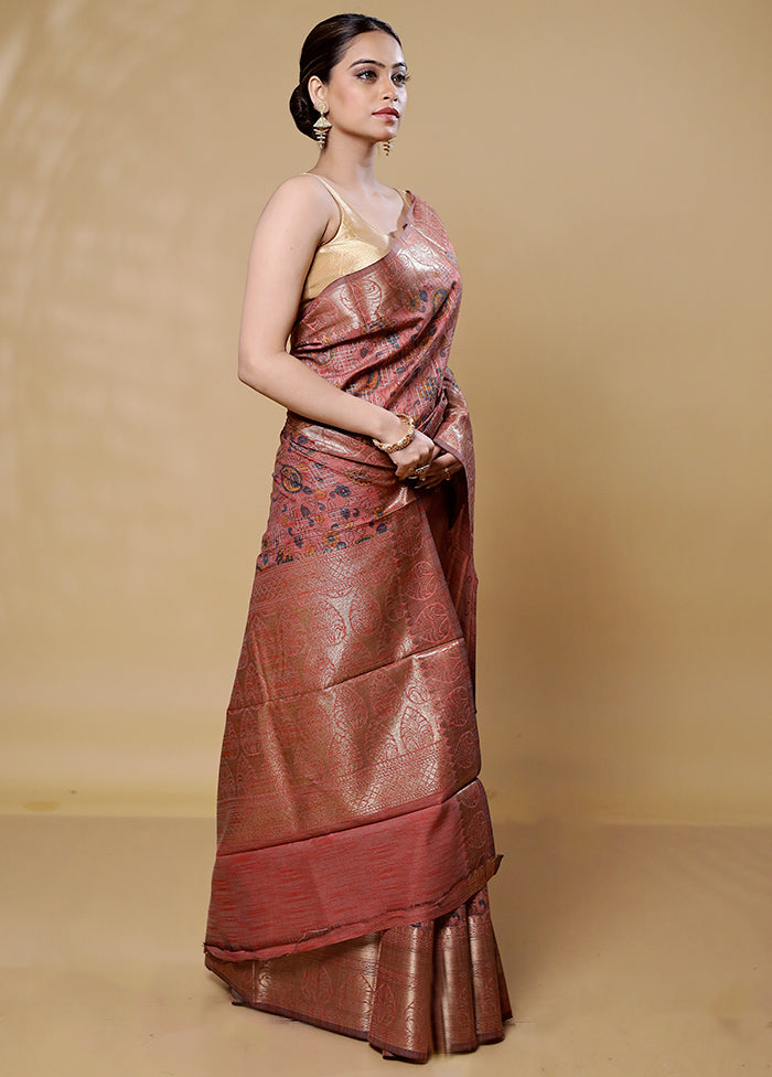 Maroon Tussar Silk Saree With Blouse Piece