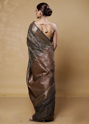 Grey Tussar Silk Saree With Blouse Piece