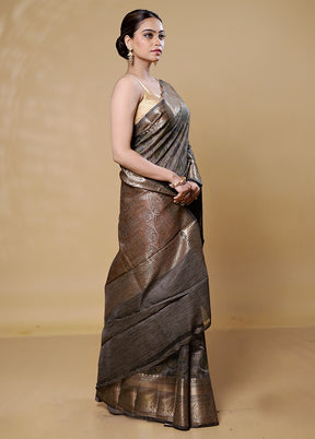 Grey Tussar Silk Saree With Blouse Piece