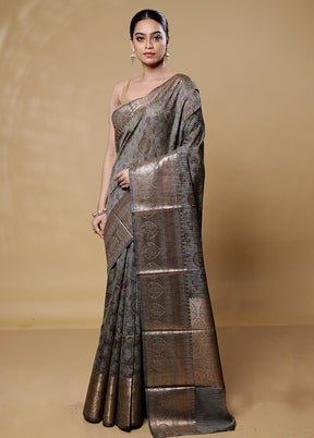 Grey Tussar Silk Saree With Blouse Piece