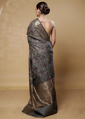 Grey Tussar Silk Saree With Blouse Piece