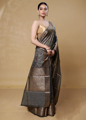 Grey Tussar Silk Saree With Blouse Piece