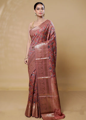 Maroon Tussar Silk Saree With Blouse Piece