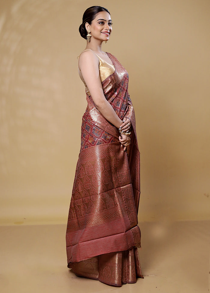 Maroon Tussar Silk Saree With Blouse Piece