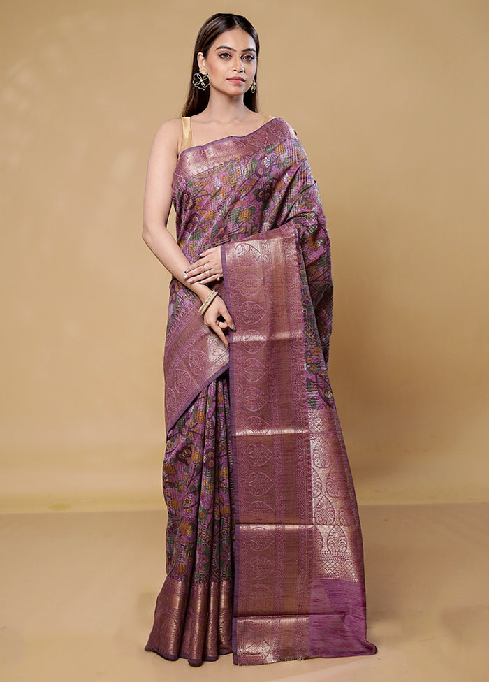 Purple Tussar Silk Saree With Blouse Piece