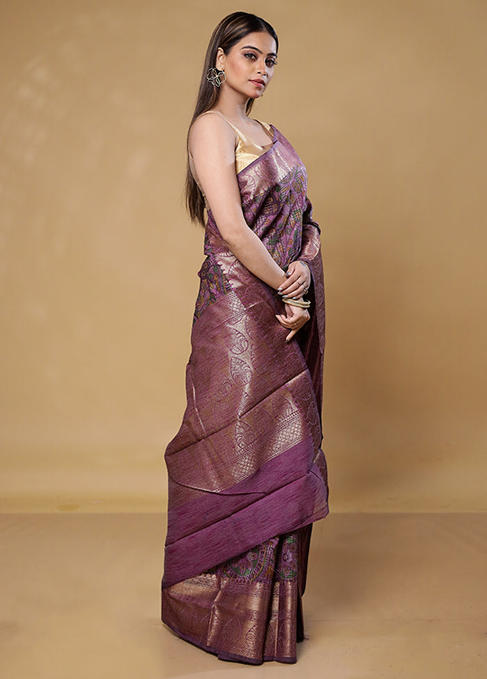 Purple Tussar Silk Saree With Blouse Piece