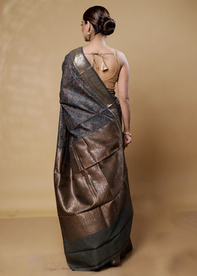 Grey Tussar Silk Saree With Blouse Piece