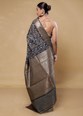 Grey Tussar Silk Saree With Blouse Piece