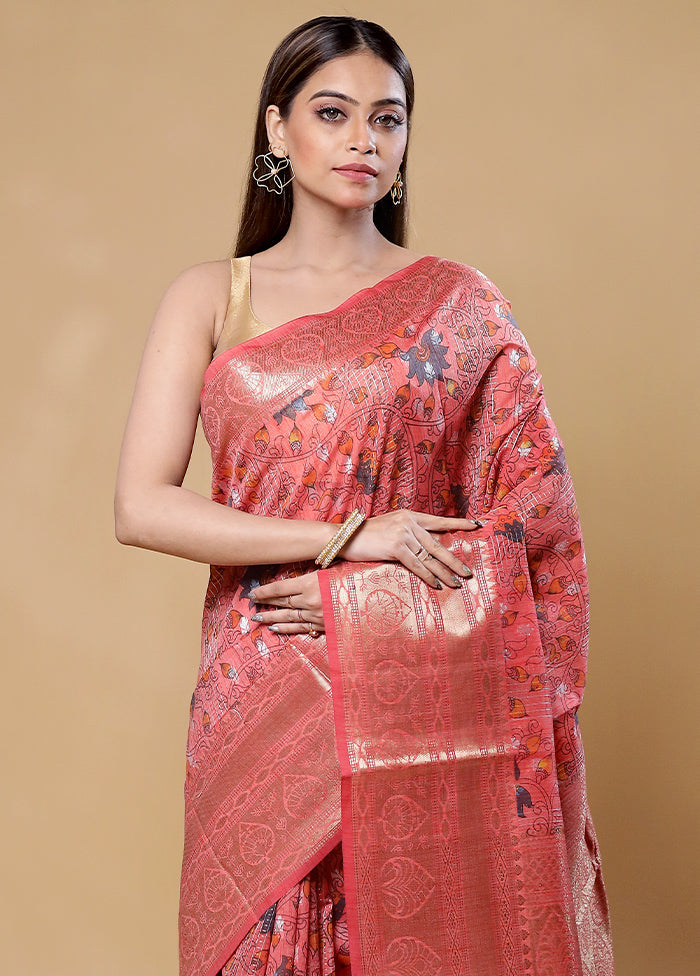 Pink Tussar Silk Saree With Blouse Piece