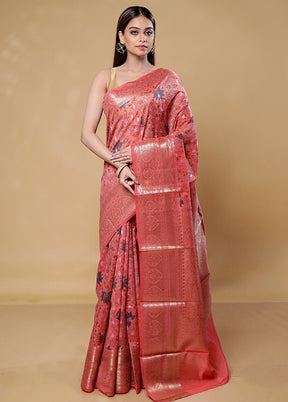 Pink Tussar Silk Saree With Blouse Piece