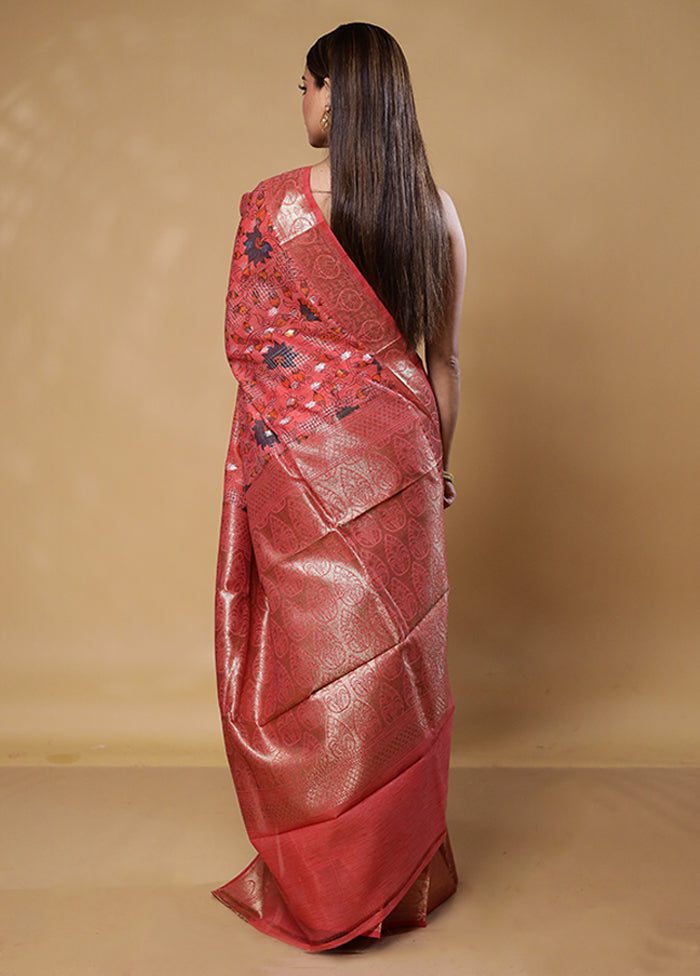 Pink Tussar Silk Saree With Blouse Piece