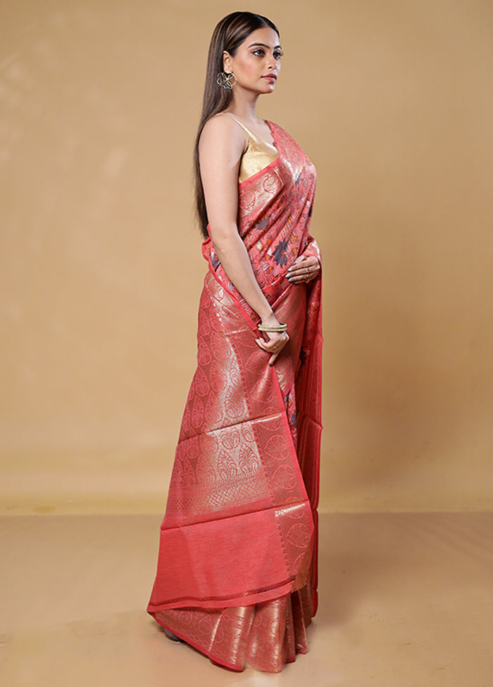 Pink Tussar Silk Saree With Blouse Piece