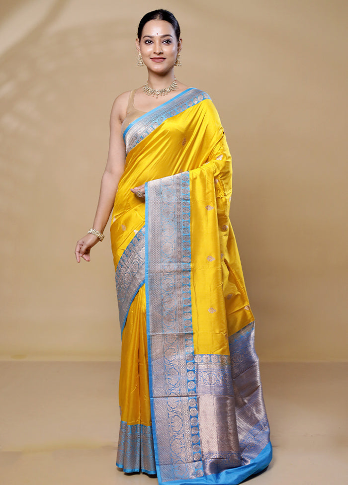 Yellow Handloom Katan Pure Silk Saree With Blouse Piece