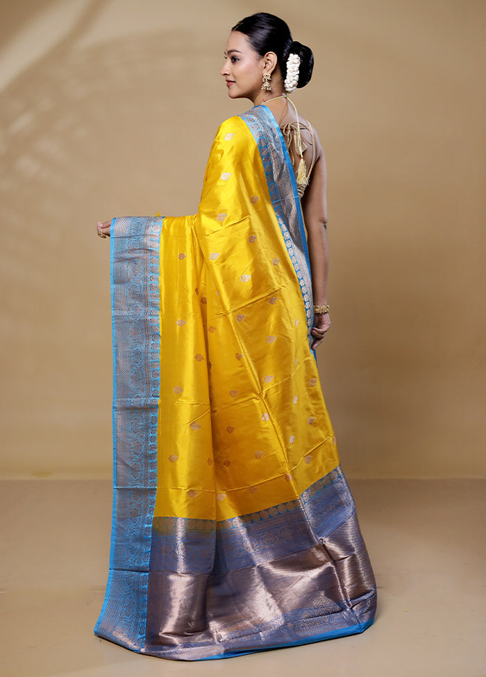 Yellow Handloom Katan Pure Silk Saree With Blouse Piece