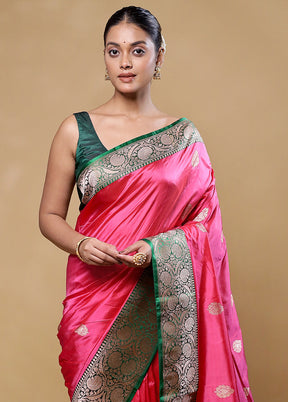 Pink Handloom Katan Pure Silk Saree With Blouse Piece