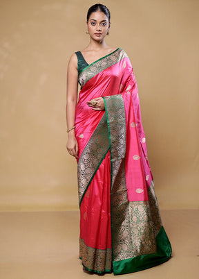 Pink Handloom Katan Pure Silk Saree With Blouse Piece