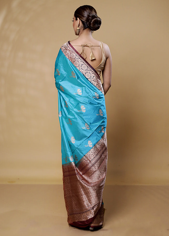 Blue Handloom Katan Pure Silk Saree With Blouse Piece