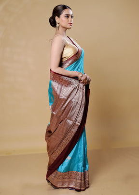 Blue Handloom Katan Pure Silk Saree With Blouse Piece