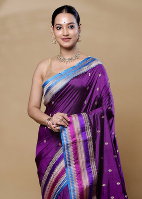 Purple Handloom Katan Pure Silk Saree With Blouse Piece