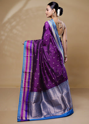 Purple Handloom Katan Pure Silk Saree With Blouse Piece