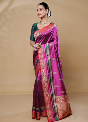 Pink Handloom Katan Pure Silk Saree With Blouse Piece