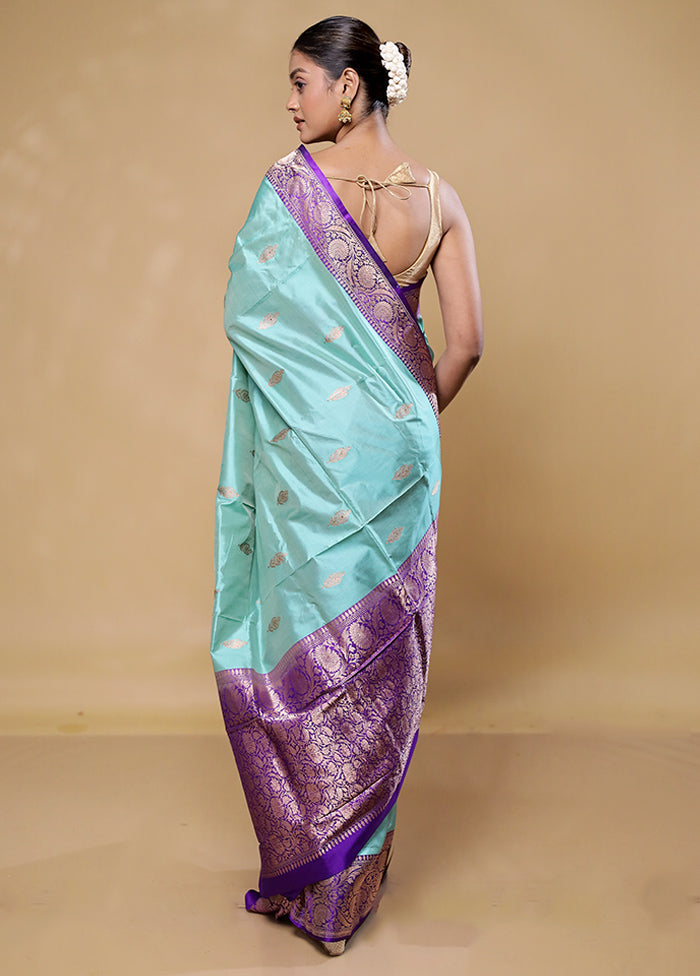 Blue Handloom Katan Pure Silk Saree With Blouse Piece