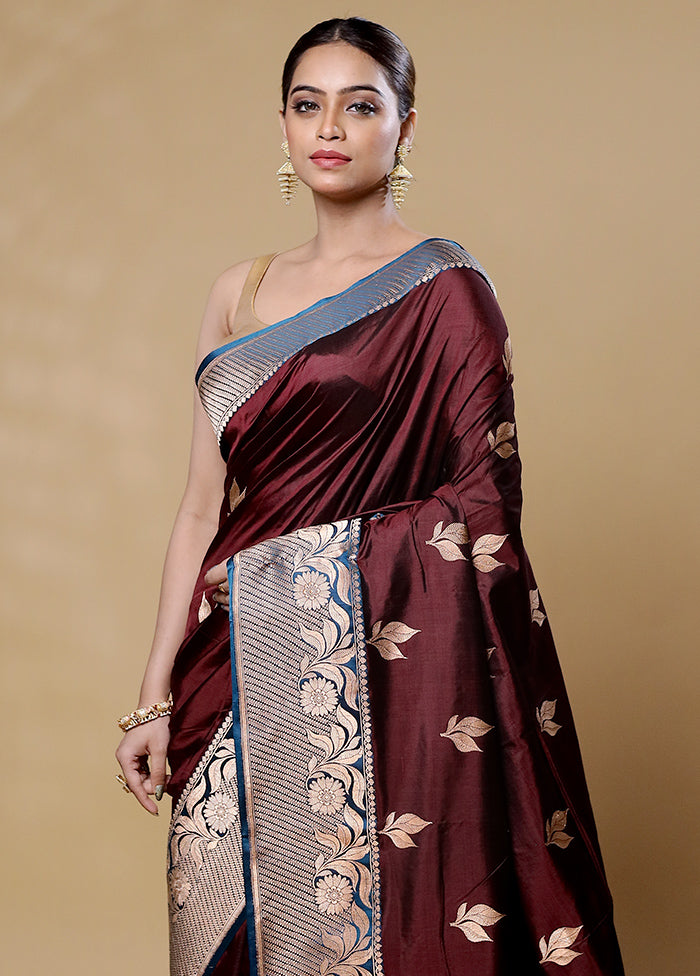 Maroon Handloom Katan Pure Silk Saree With Blouse Piece