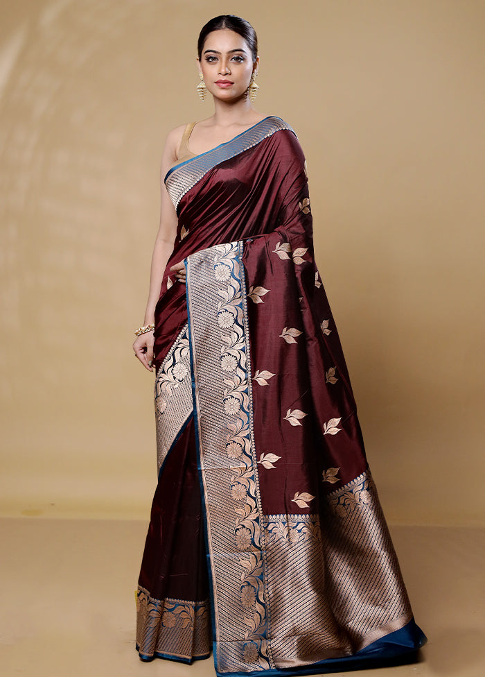 Maroon Handloom Katan Pure Silk Saree With Blouse Piece