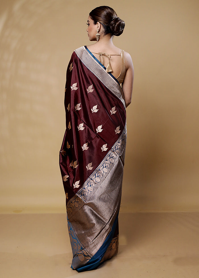 Maroon Handloom Katan Pure Silk Saree With Blouse Piece