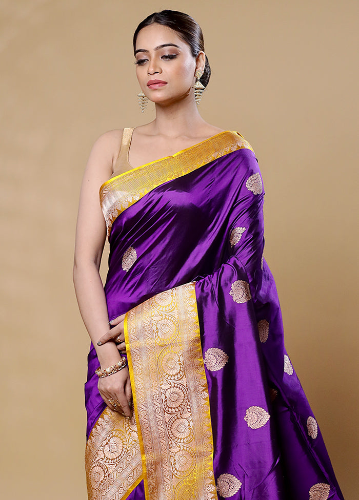 Purple Handloom Katan Pure Silk Saree With Blouse Piece