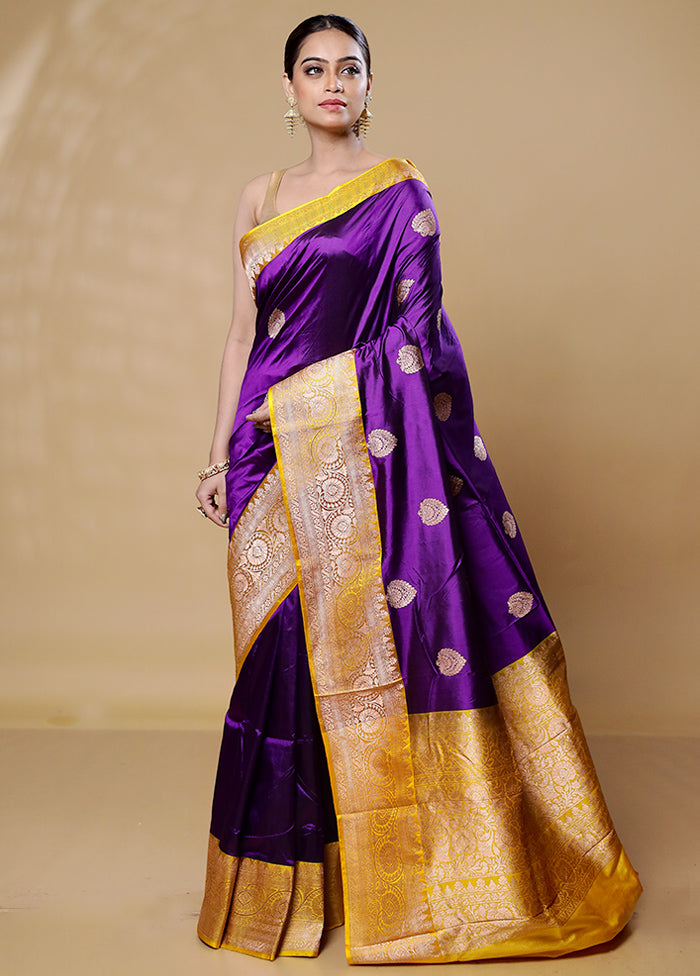 Purple Handloom Katan Pure Silk Saree With Blouse Piece