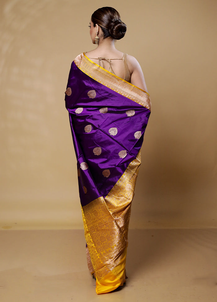 Purple Handloom Katan Pure Silk Saree With Blouse Piece