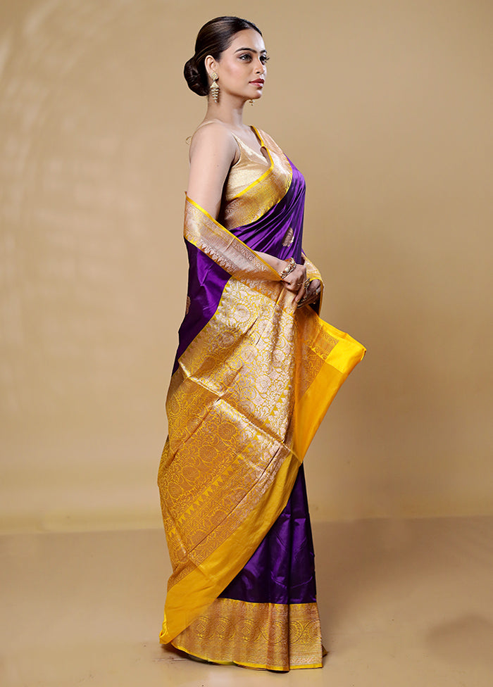 Purple Handloom Katan Pure Silk Saree With Blouse Piece