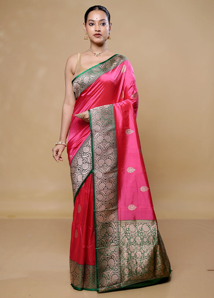 Pink Handloom Katan Pure Silk Saree With Blouse Piece