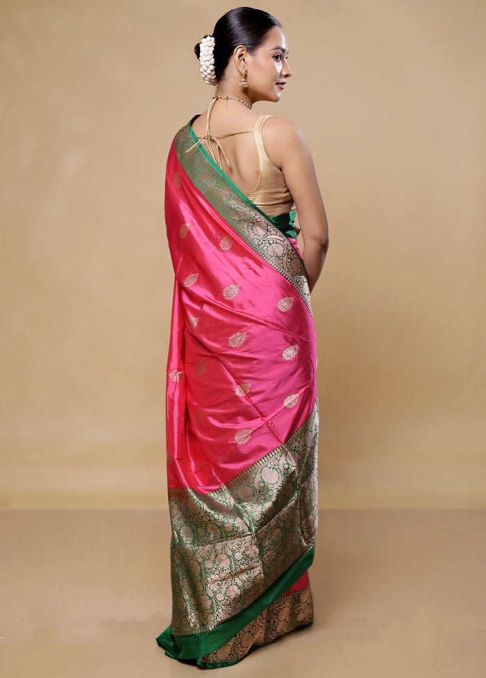 Pink Handloom Katan Pure Silk Saree With Blouse Piece