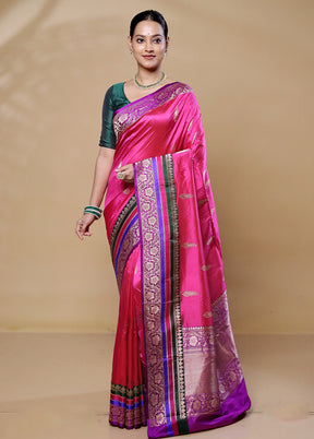 Pink Handloom Katan Pure Silk Saree With Blouse Piece