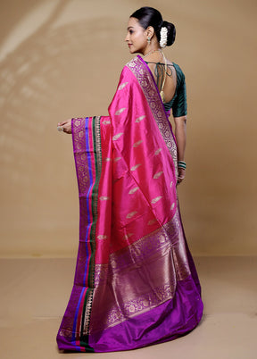 Pink Handloom Katan Pure Silk Saree With Blouse Piece