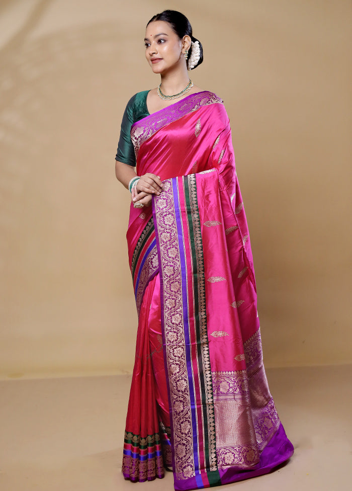 Pink Handloom Katan Pure Silk Saree With Blouse Piece