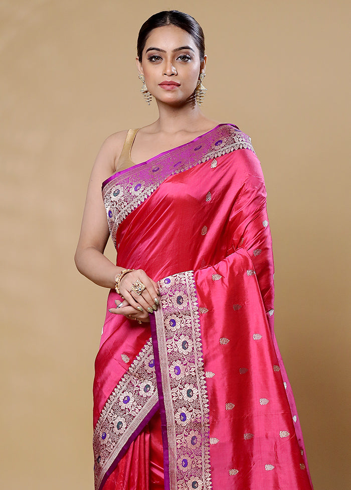 Pink Handloom Katan Pure Silk Saree With Blouse Piece