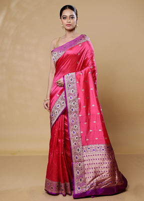 Pink Handloom Katan Pure Silk Saree With Blouse Piece