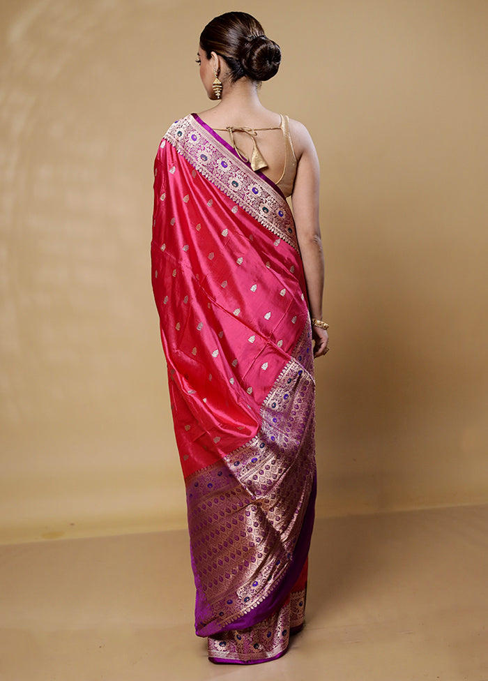 Pink Handloom Katan Pure Silk Saree With Blouse Piece