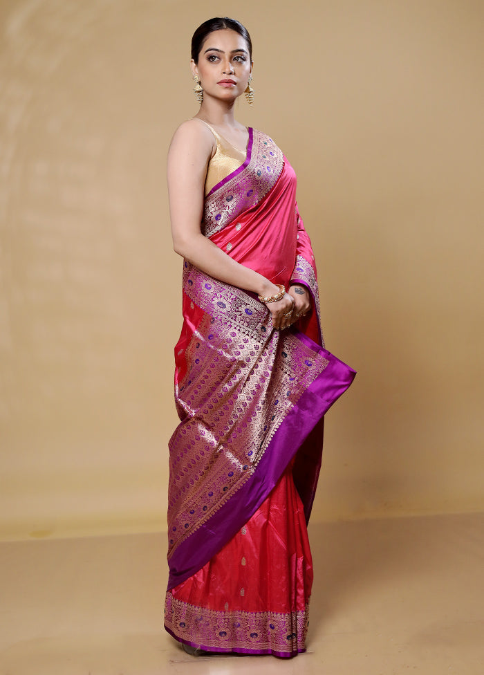 Pink Handloom Katan Pure Silk Saree With Blouse Piece