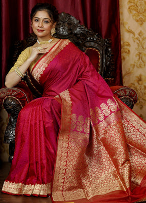 Pink Handloom Tanchoi Pure Silk Saree With Blouse Piece