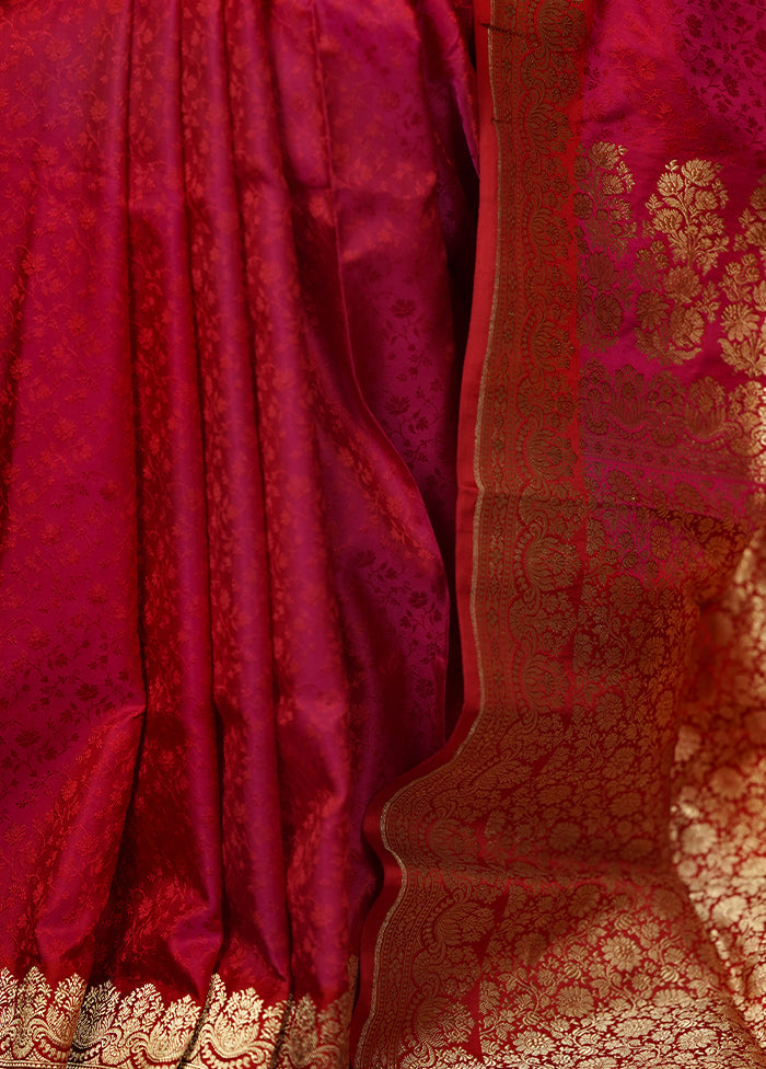 Pink Handloom Tanchoi Pure Silk Saree With Blouse Piece