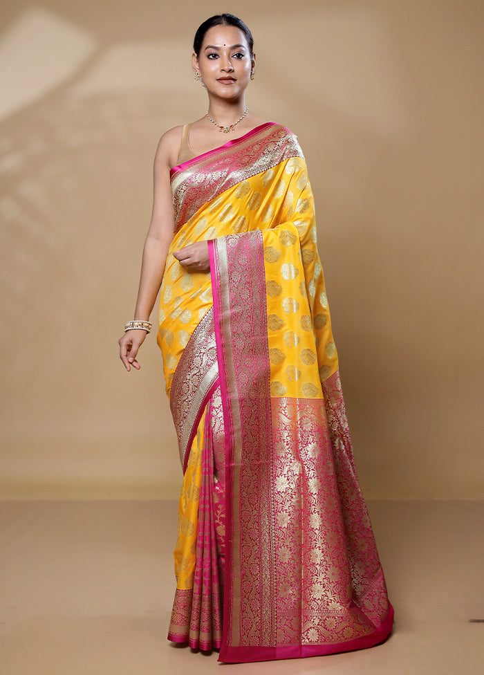 Yellow Uppada Silk Saree With Blouse Piece