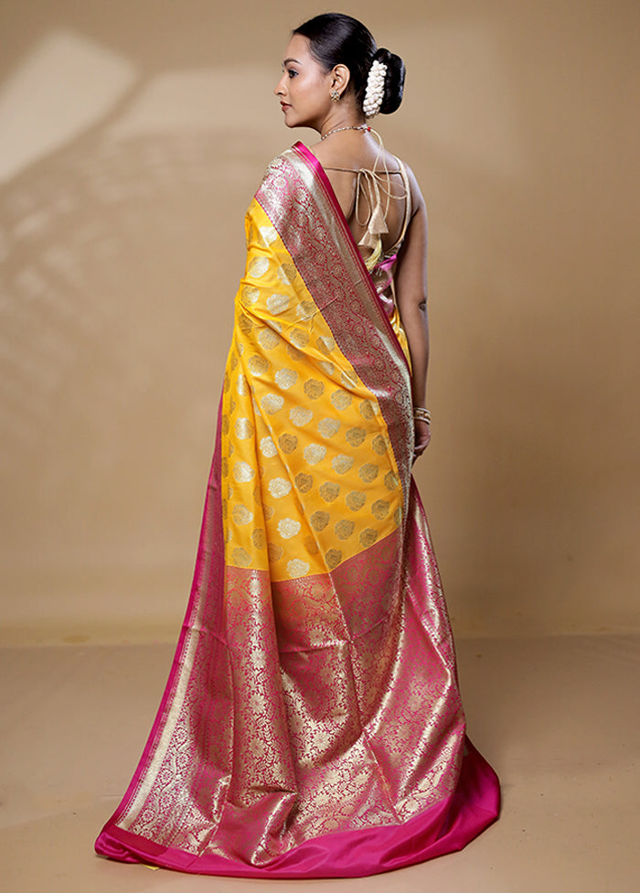 Yellow Uppada Silk Saree With Blouse Piece