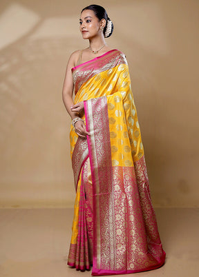 Yellow Uppada Silk Saree With Blouse Piece