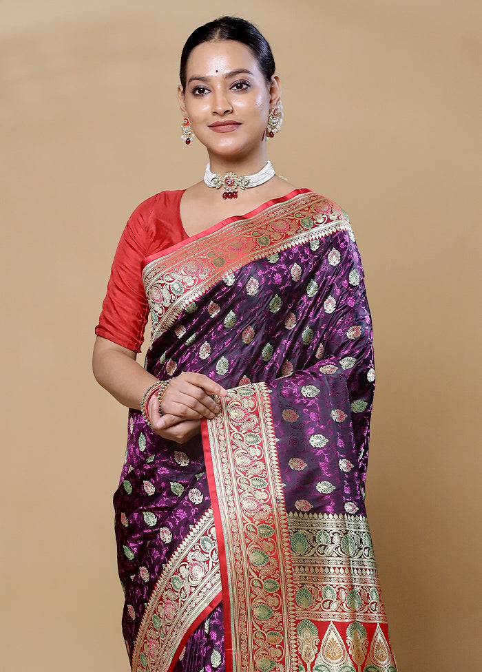 Purple Handloom Tanchoi Pure Silk Saree With Blouse Piece