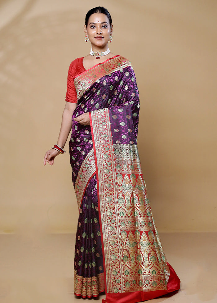 Purple Handloom Tanchoi Pure Silk Saree With Blouse Piece