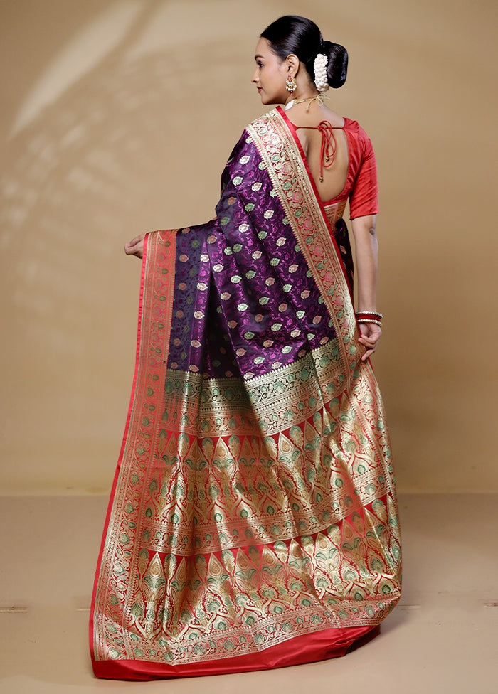 Purple Handloom Tanchoi Pure Silk Saree With Blouse Piece